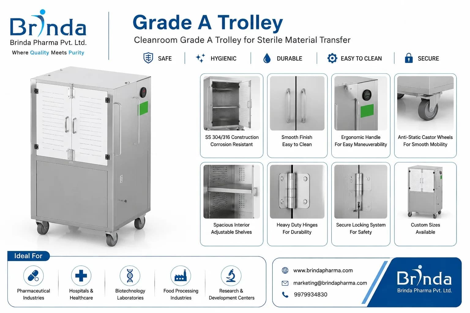 Clean room Equipment - Grade A Trolley Manufacturer