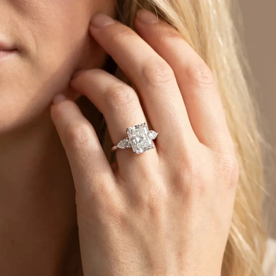 Radiant Three-Stone Diamond Ring – Shop Now for Timeless Sparkle