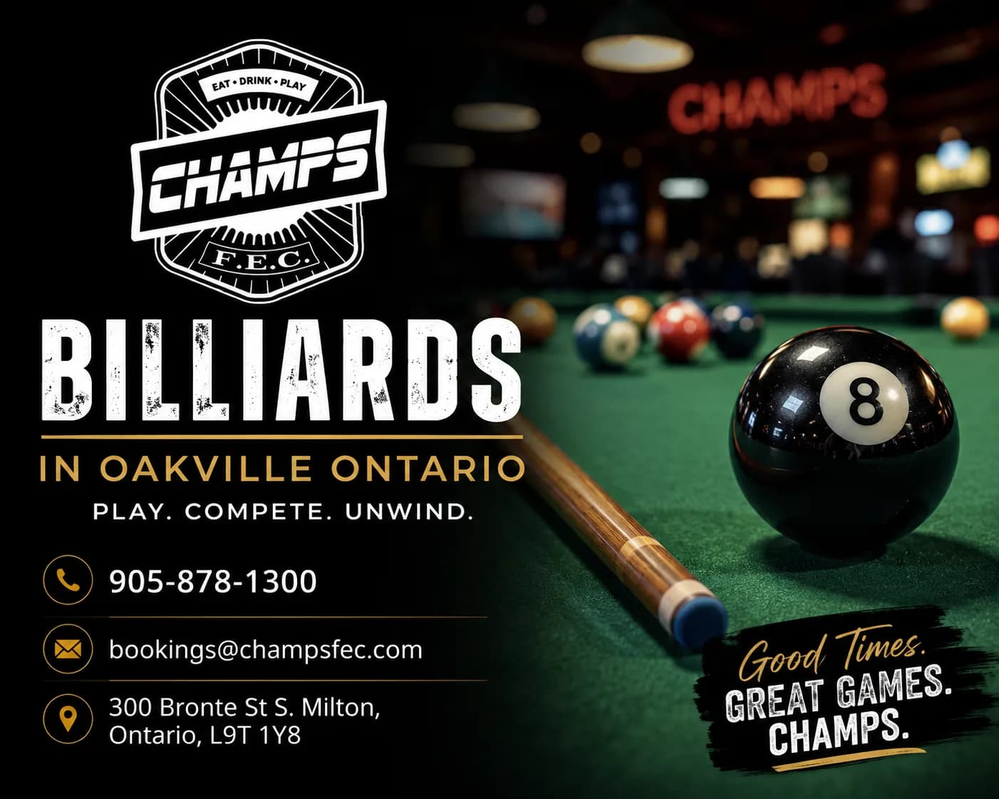 Experience the Best Billiards in Oakville Ontario at Champs FEC