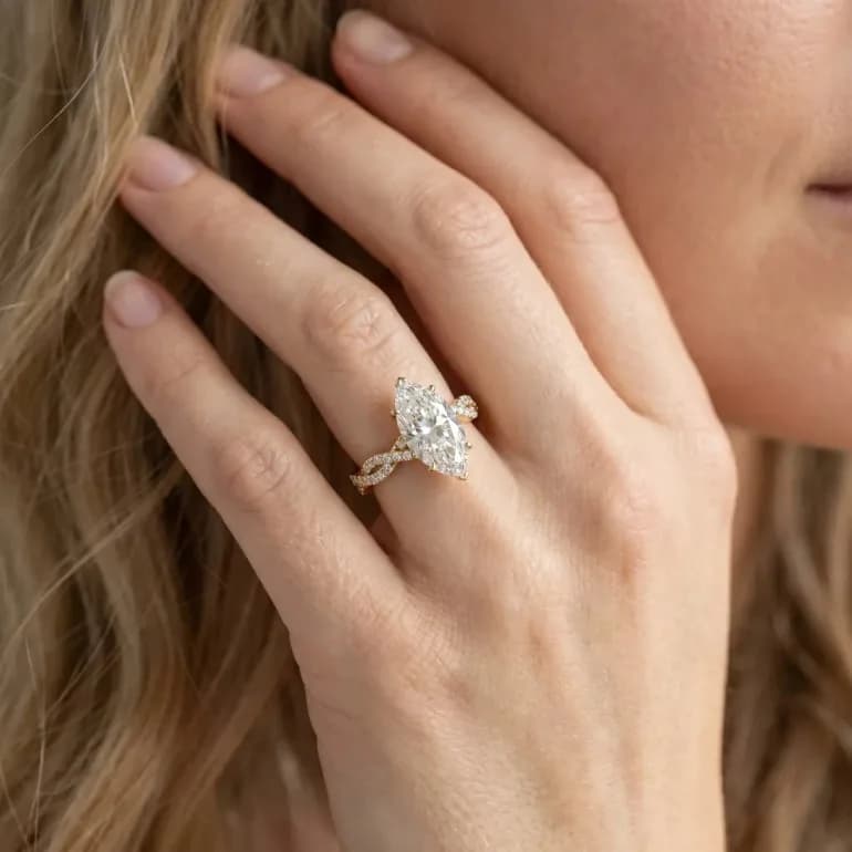 Make It Yours: Yellow Gold Marquise Solitaire Pave Ring