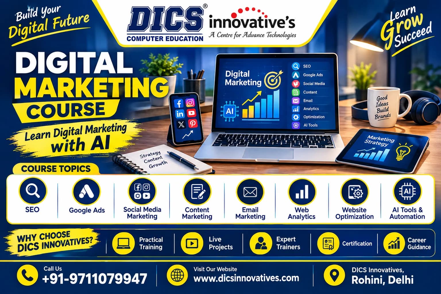 Best Digital Marketing Institute in Rohini | Practical Training with AI