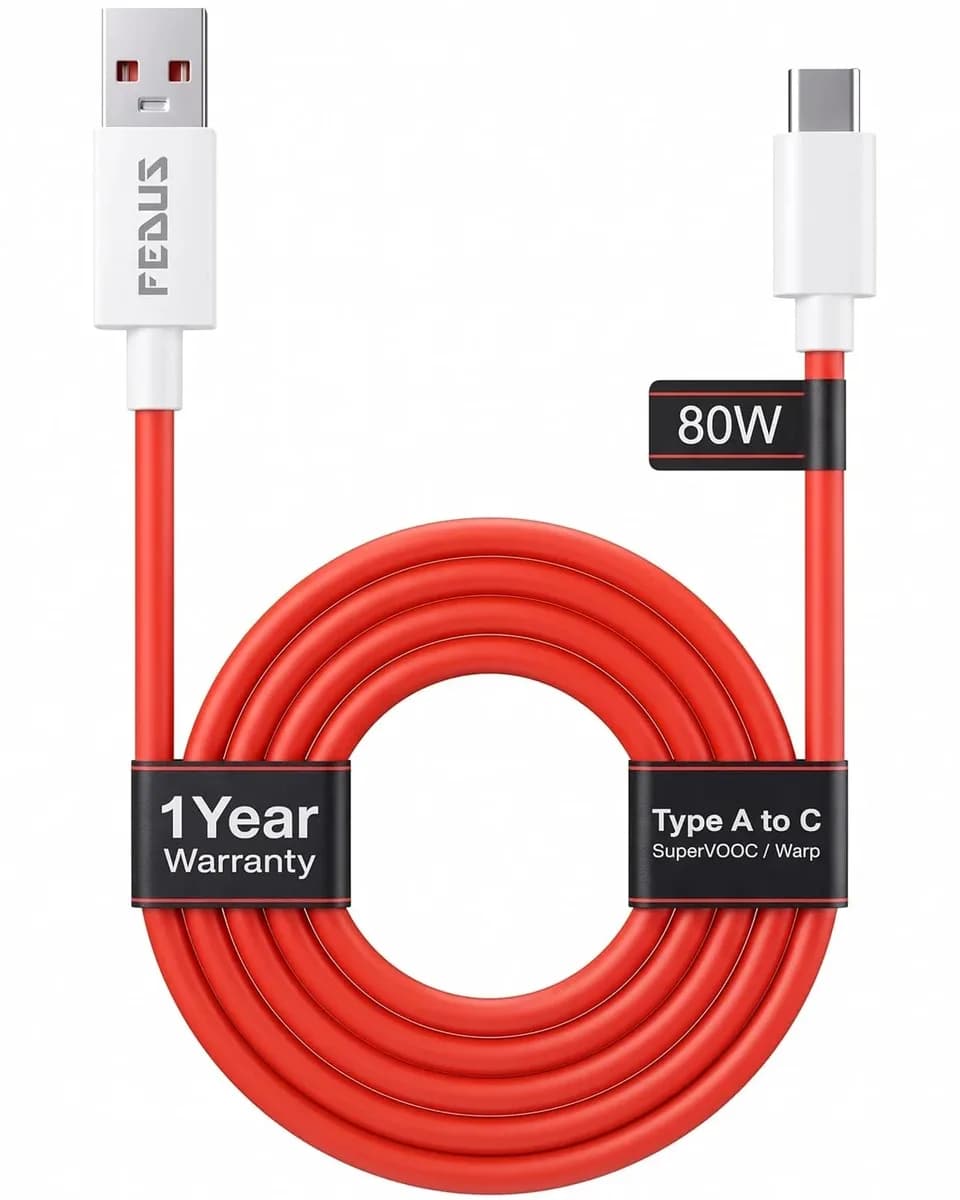 FEDUS 80W USB A to Type C SuperVOOC Fast Charging Cable - 1M Red