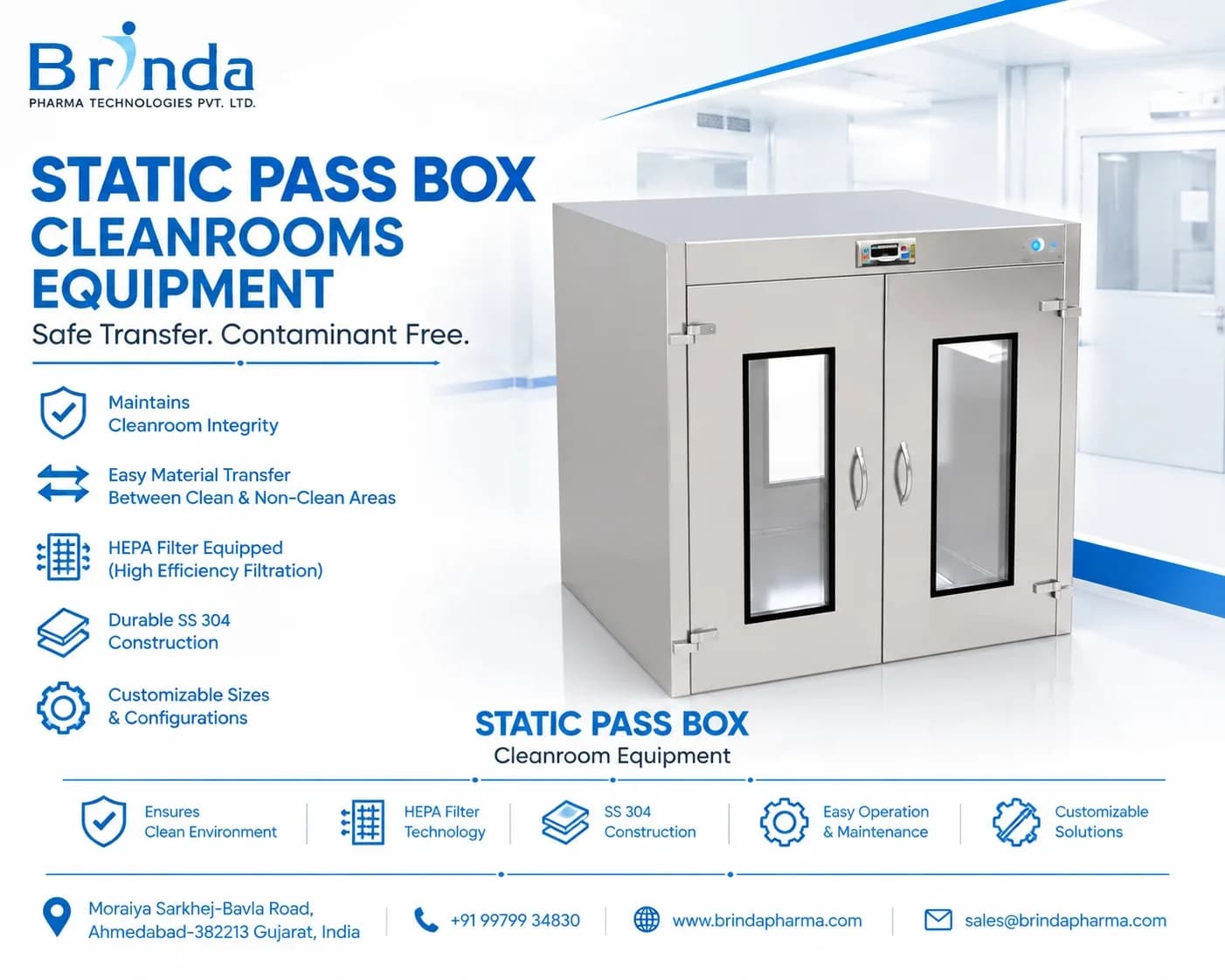 Static Pass Box Cleanroom Equipment Supplier | Brinda Pharma