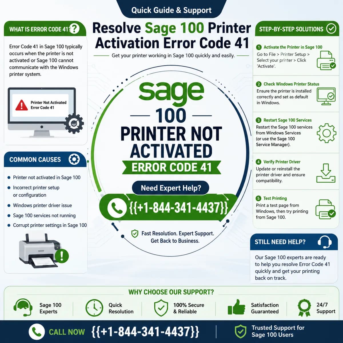 How to Fix Sage 100 Printer Not Activated, Error Code -41? | +1-844-341-4437 or 1-800-446-8848