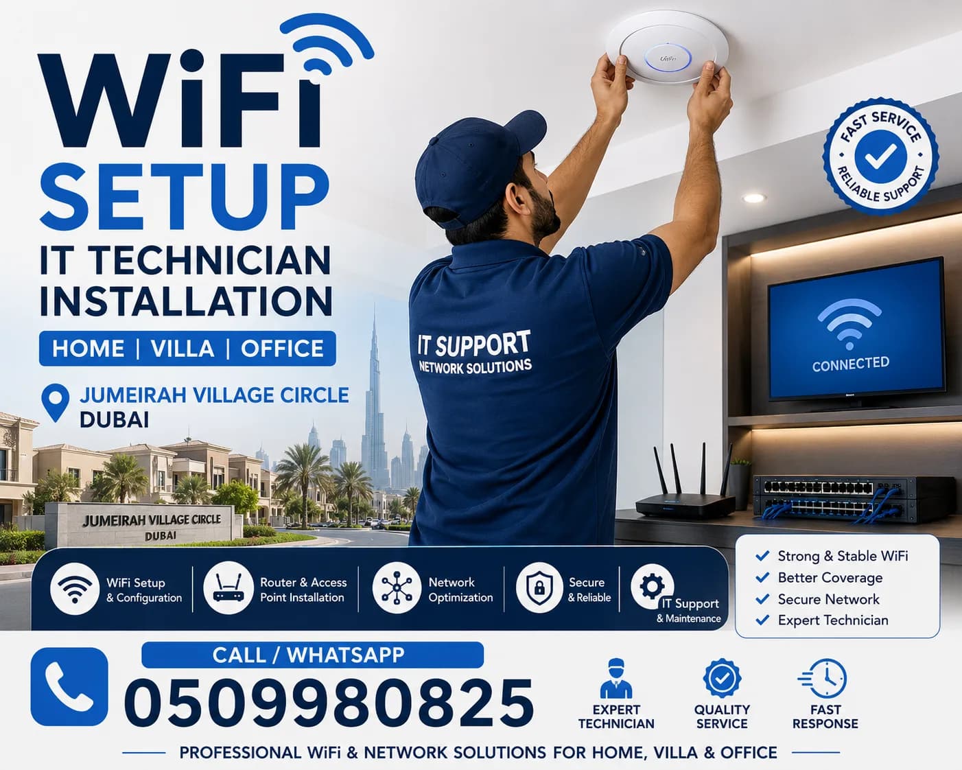 Wifi setup IT technician installation home villa office in jumerah village circle Dubai 