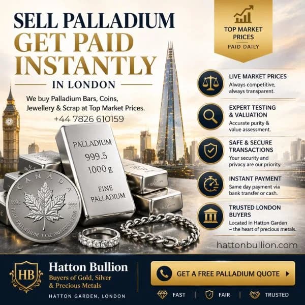 Sell Gold, Silver, Platinum & Palladium in London Today
