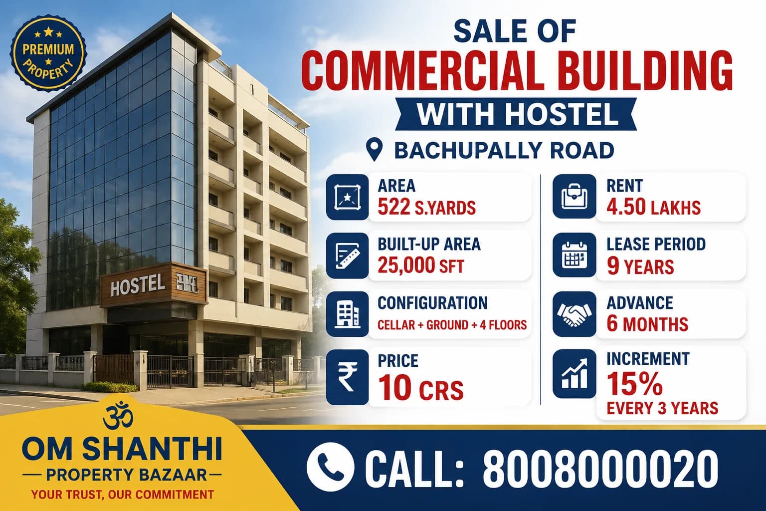 Sale of commercial buliding with Hostel at Bachupally Road