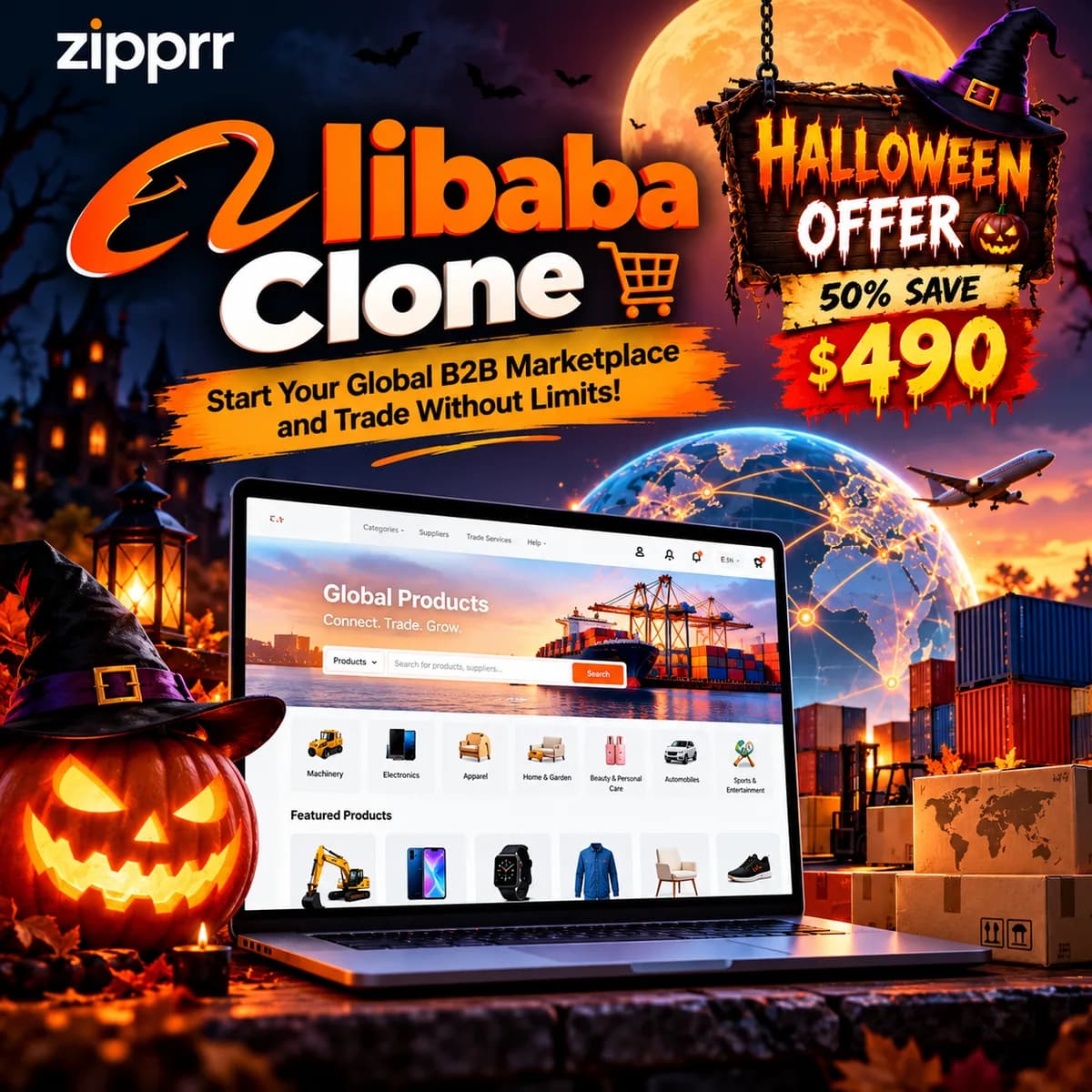 Alibaba Clone Script for Canada: B2B Marketplace from $490, Halloween Sale