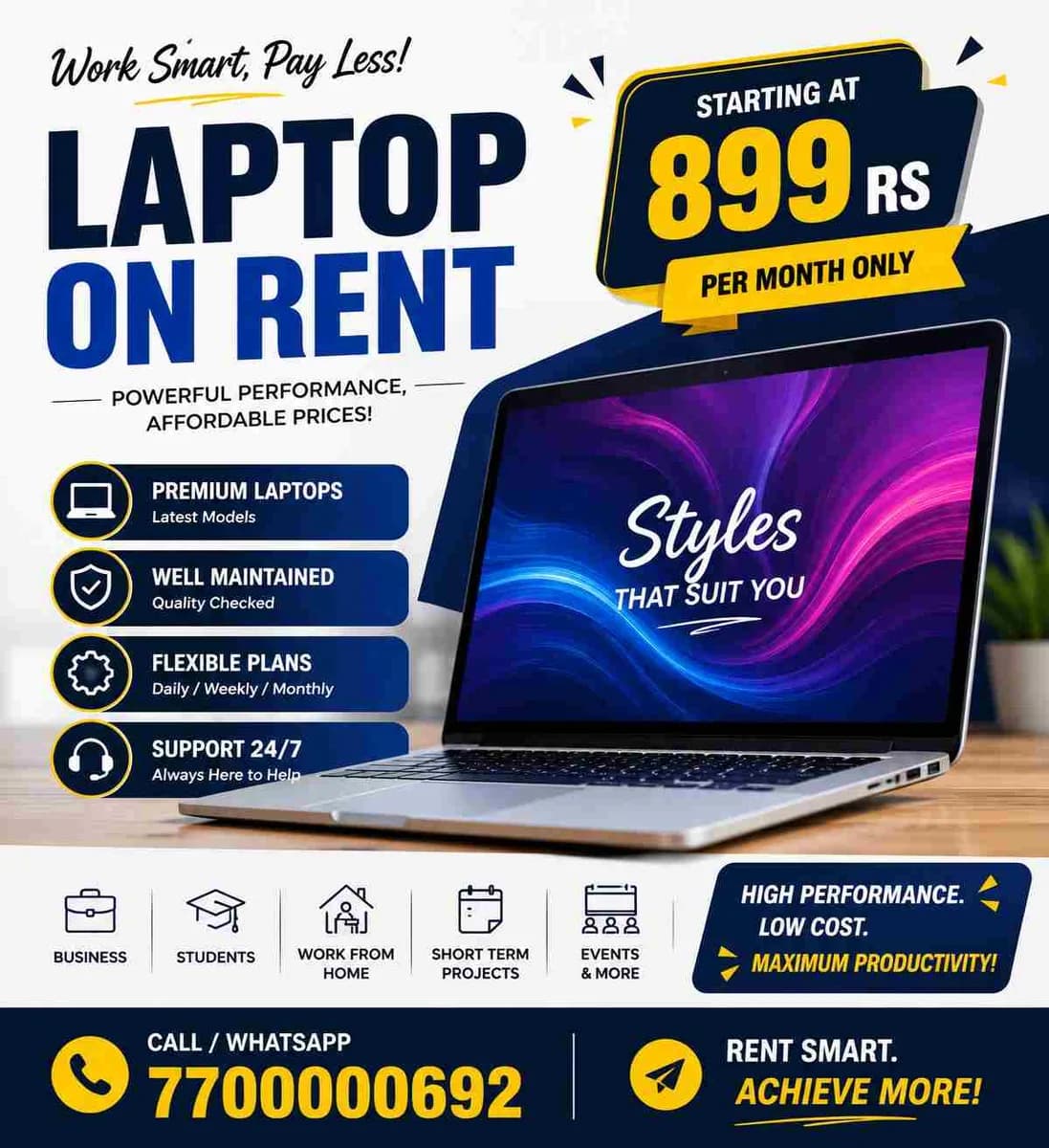 laptop on rent at Rs 899/- Mumbai, Vashi, Belapur, Navimumbai