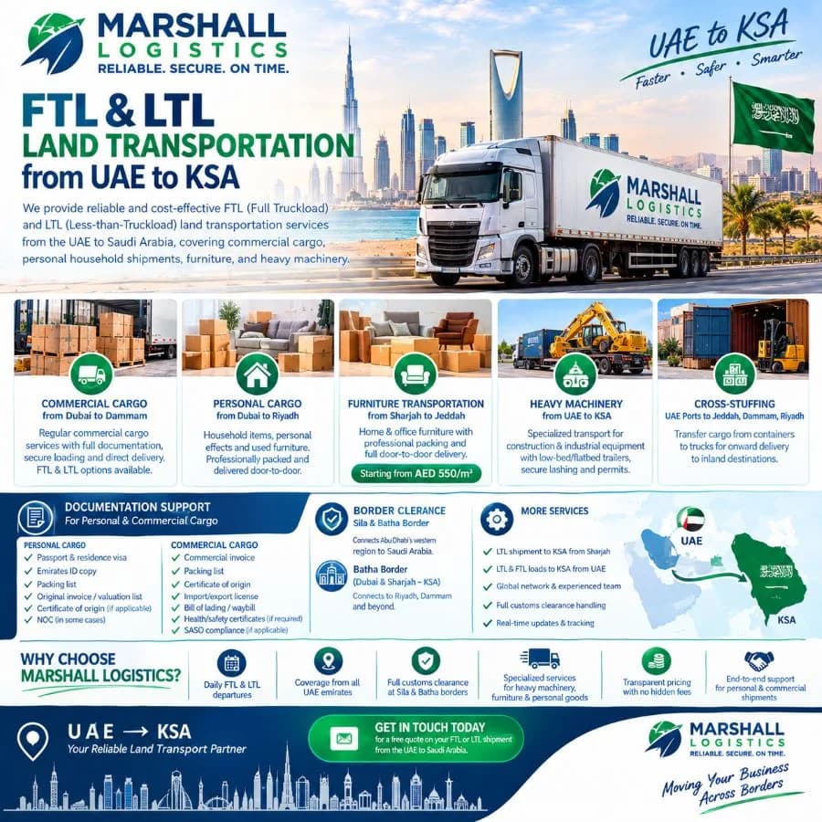 Cargo Services from Dubai to Saudi Arabia | Marshall Logistics