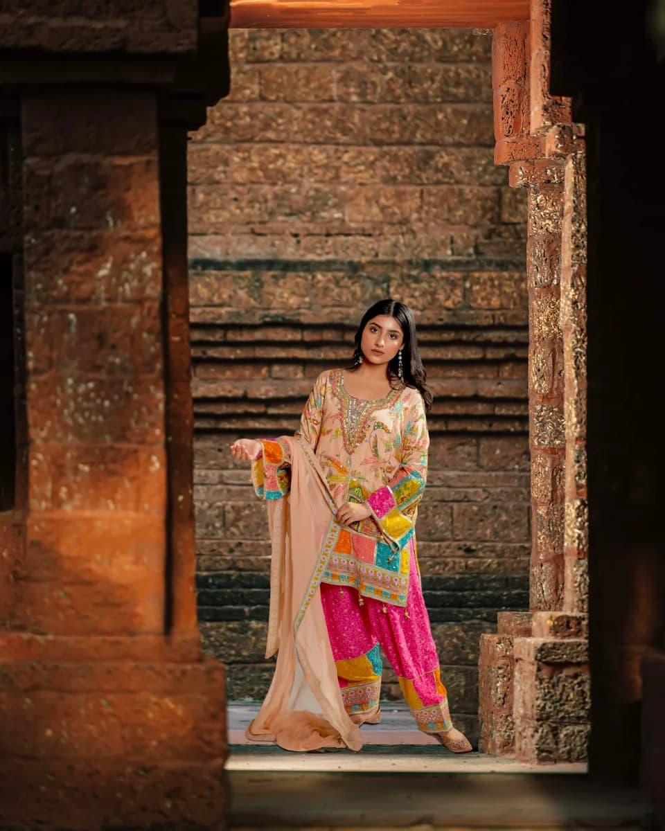 High-Quality Peach Color Suit for Festivals and Ethnic Wear
