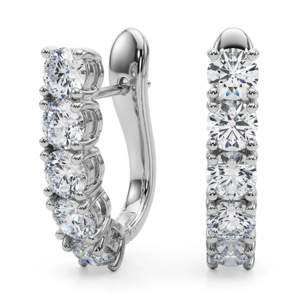 Elegant Silver Diamond Hoop Earrings – Channel Set, 4-Prong, Timeless Sparkle