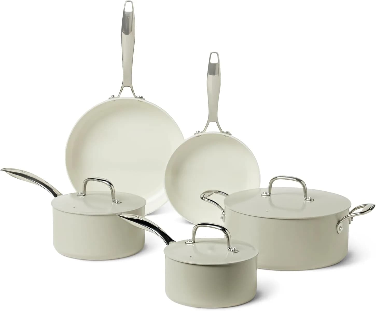 Amazon Basics Ceramic Nonstick Cookware, 8-Piece Set of Pots and Pans, Dishwasher and Oven