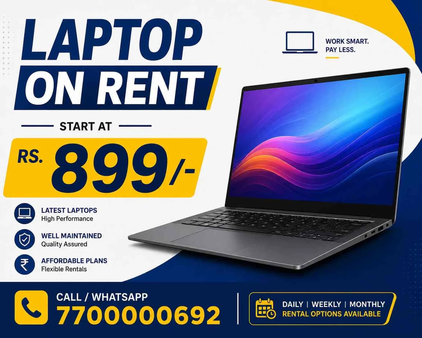 laptop on rent start at rs.899/- in mumbai