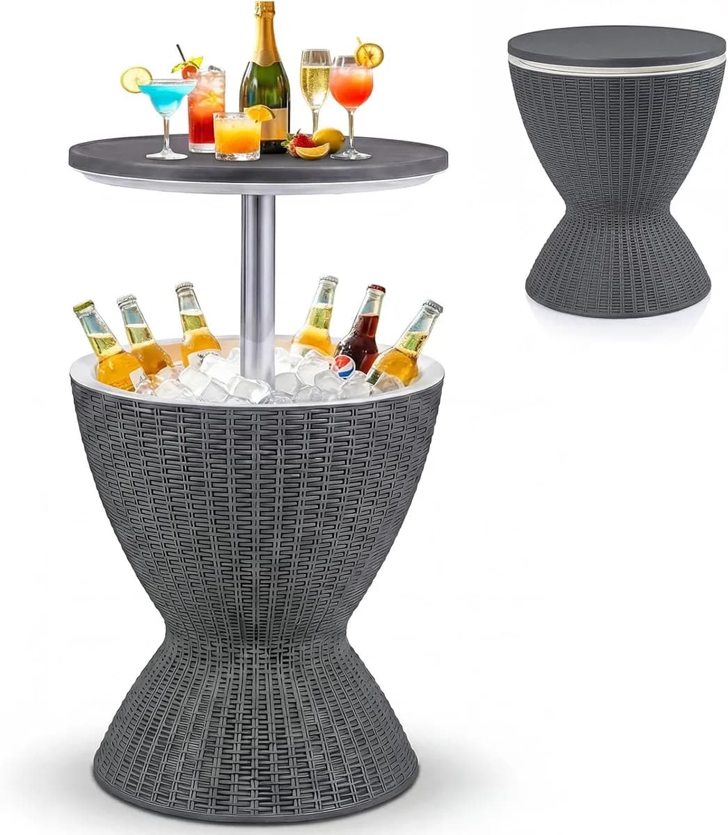Giantex Outdoor Ice Cooler Side Table with Adjustable Height, 