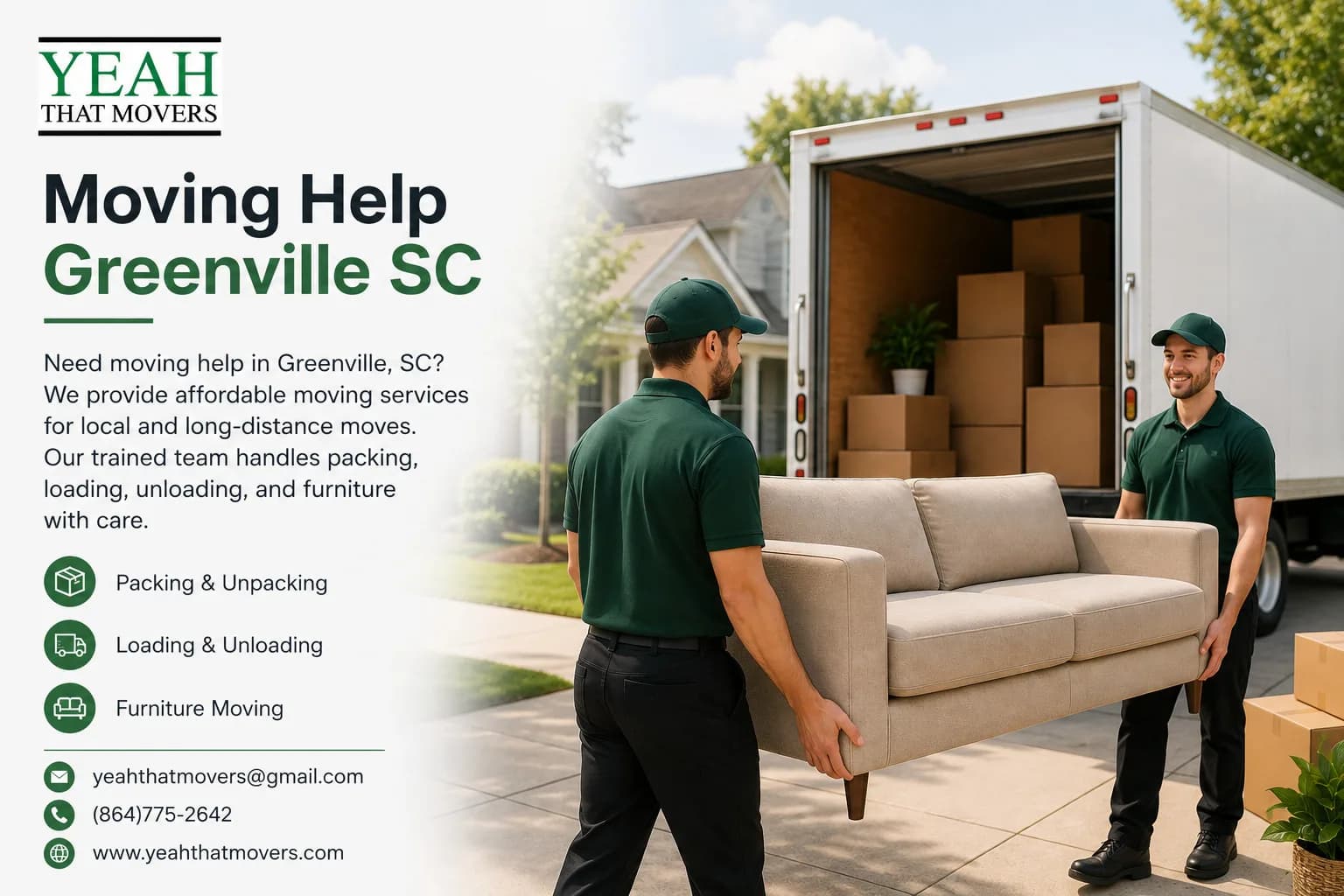 Moving Help Greenville, SC by Yeah That Movers