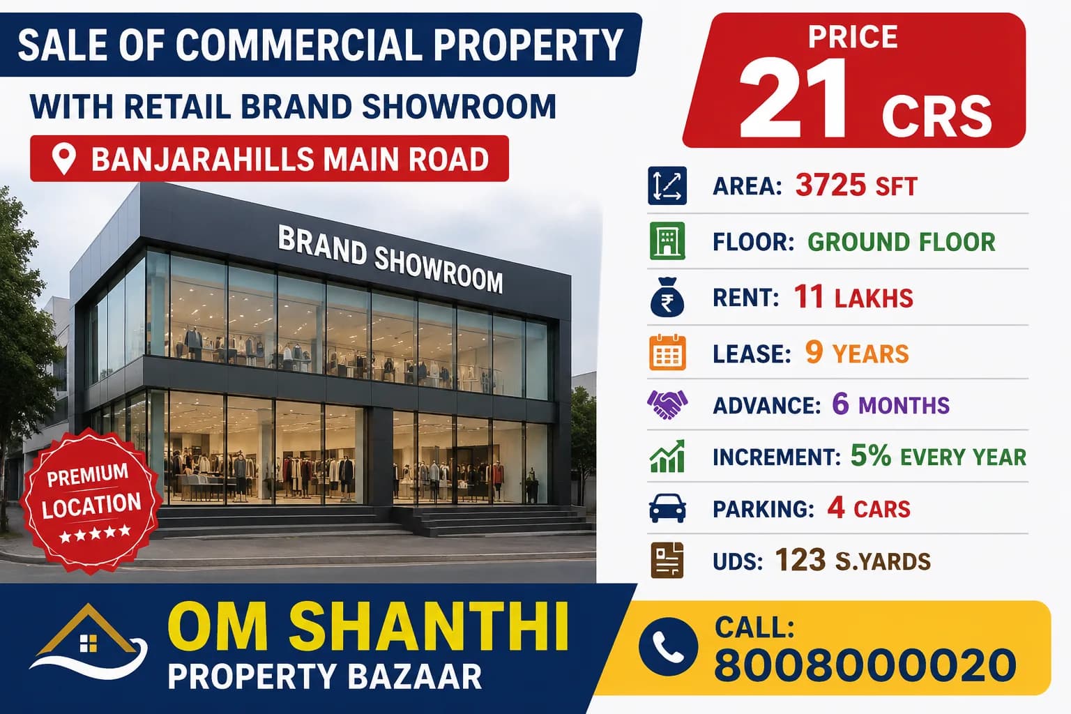 Sale of commercial property with Retail Brand Showroom at Banjarahills Main Road