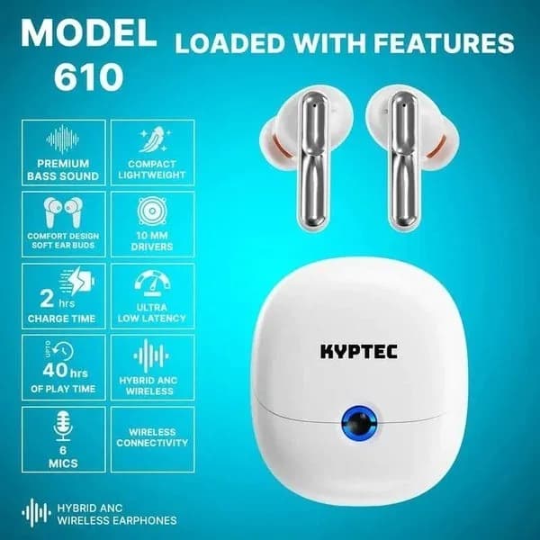  Kyptec LifeStyle® 610 Hybrid ANC Earbuds for Commutes, Voice Calls, Music & Mobile Entertainment