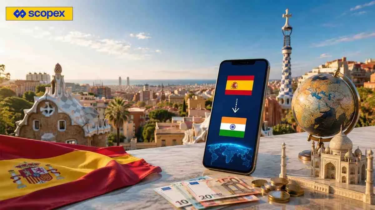 Send Money from Spain to India with Low Fees with Scopex