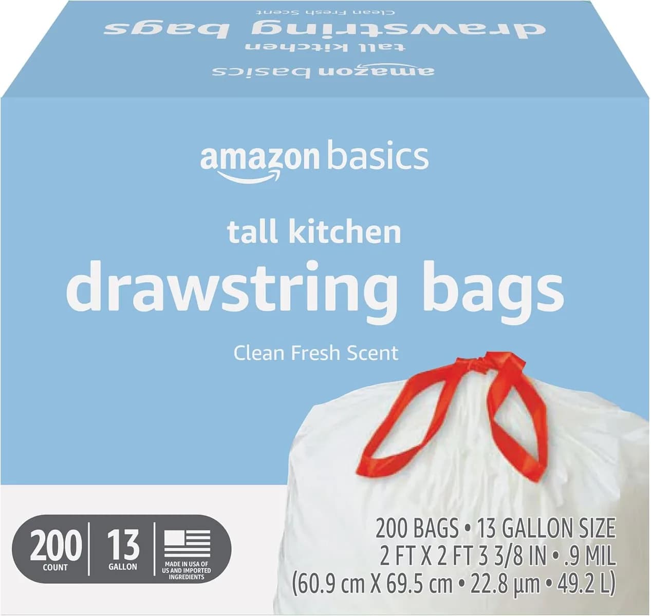 Tall Kitchen Drawstring, Clean Fresh Scent, 13 Gallon
