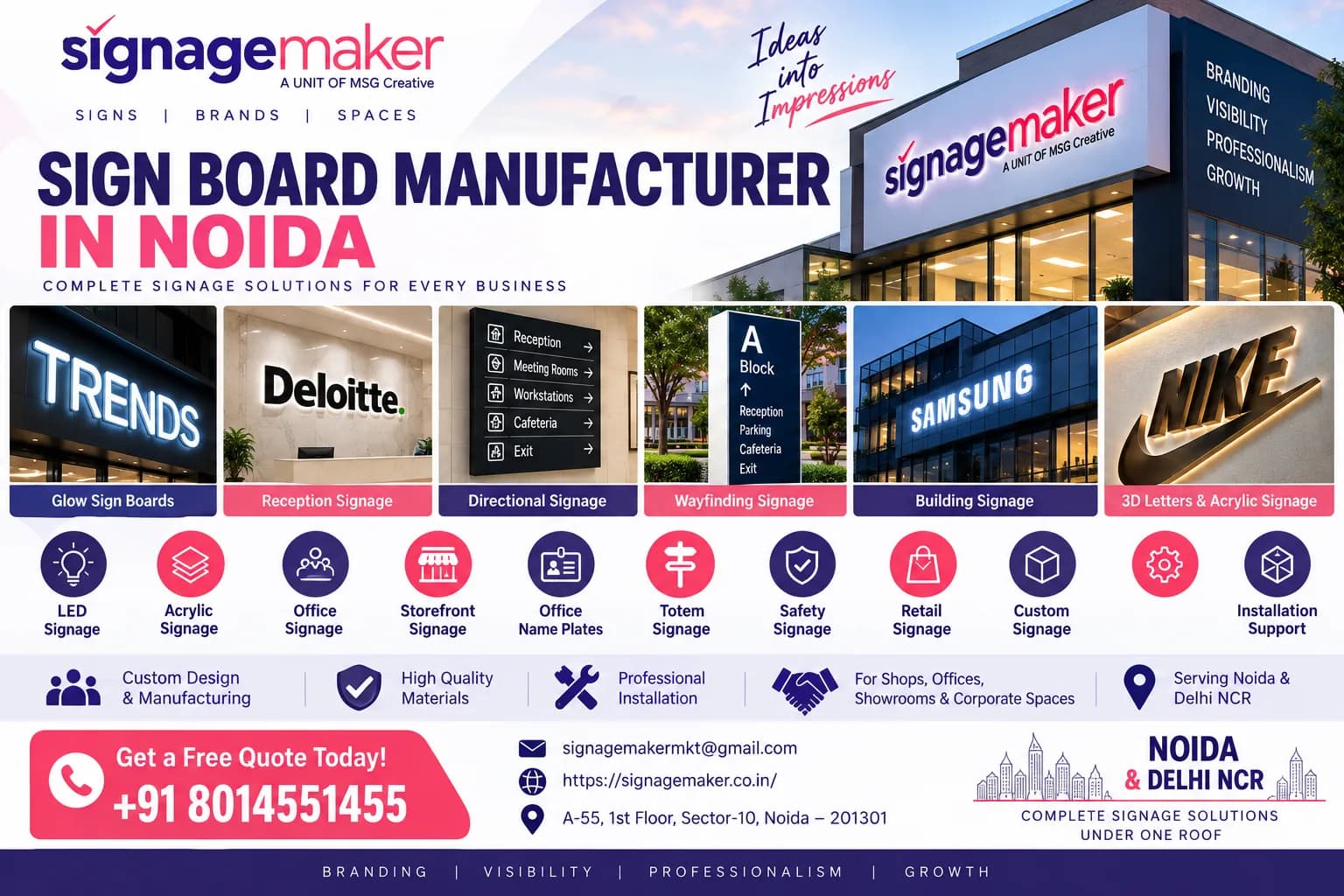 Signage Manufacturer in Noida | LED, Glow & Acrylic Sign Boards