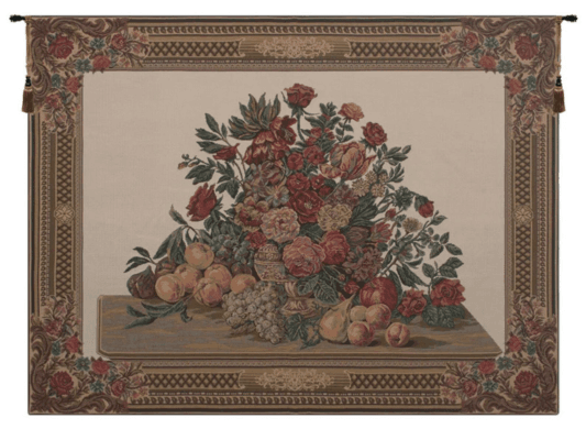 Jacquard Floral Vase Tapestry – Elegant Woven Cotton Wall Art