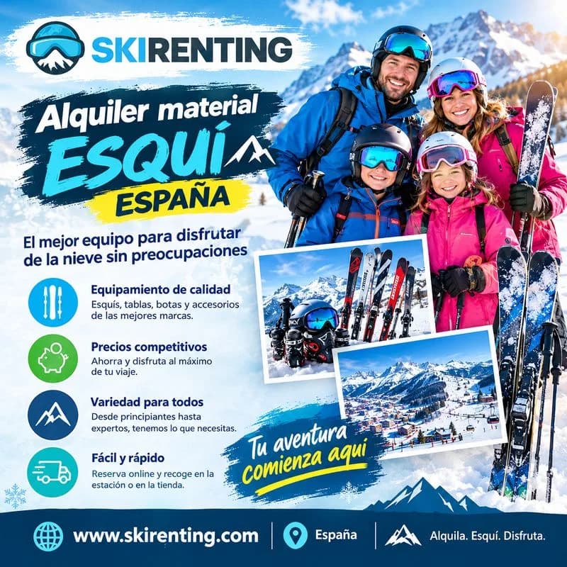 Alquiler material esquí España para familias, amigos y principiantes