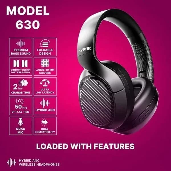 Kyptec LifeStyleยฎ 630 Hybrid ANC Over Ear Headphones for Deep Bass, Movies & Focused Listening