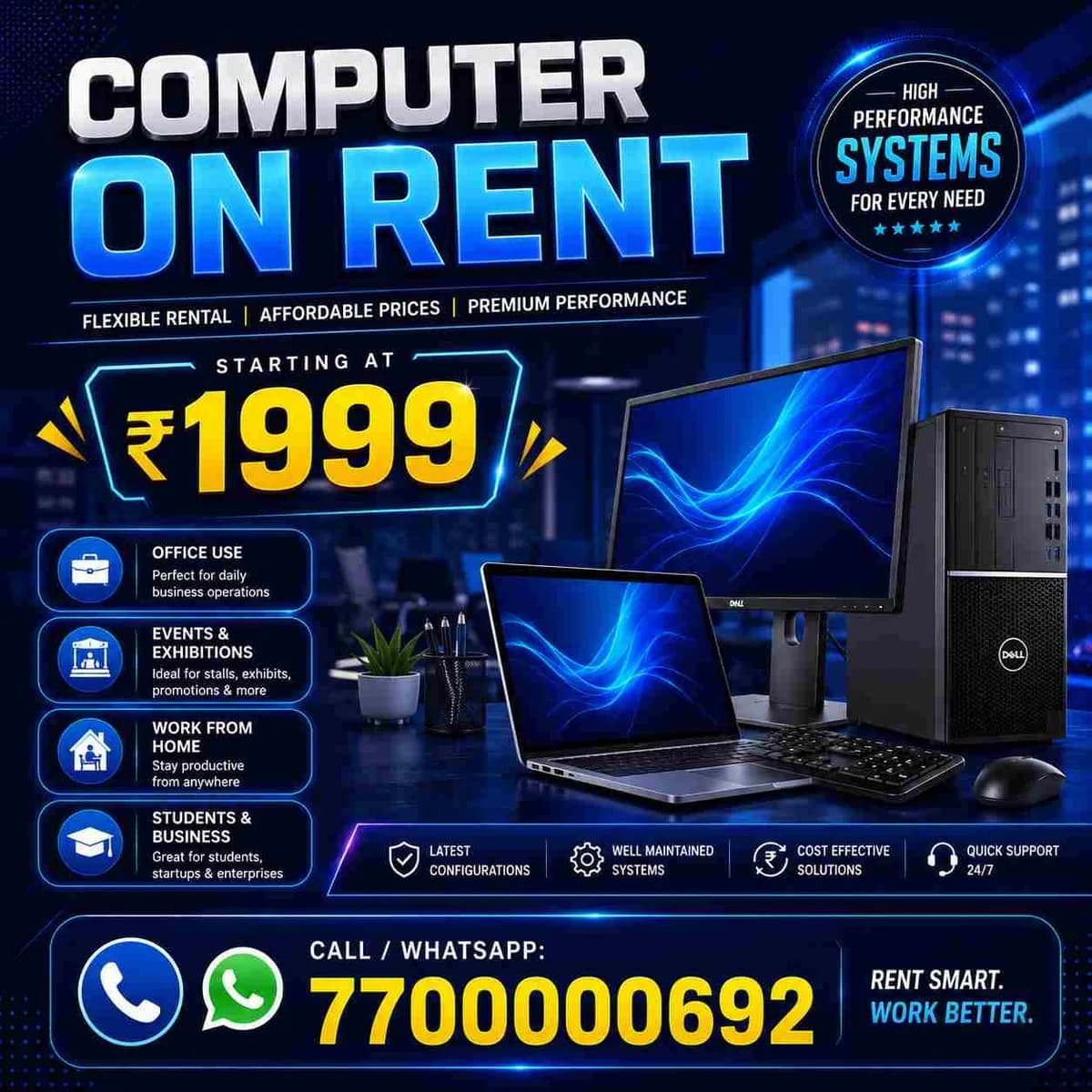 Computer on rent at Rs 1999/- Mumbai, Vashi, Belapur, Navimumbai