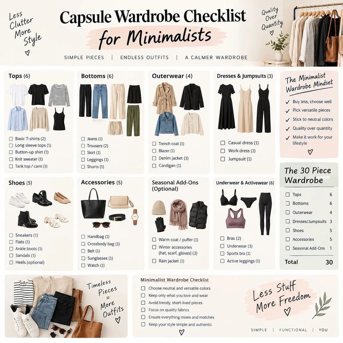 Minimalist Wardrobe: 30-Piece Capsule Checklist (2026)