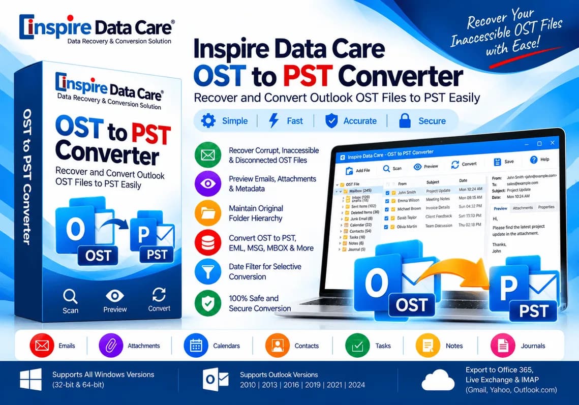 Inspire Data Care OST to PST Converter – Recover and Convert Outlook OST Files Without Data Loss