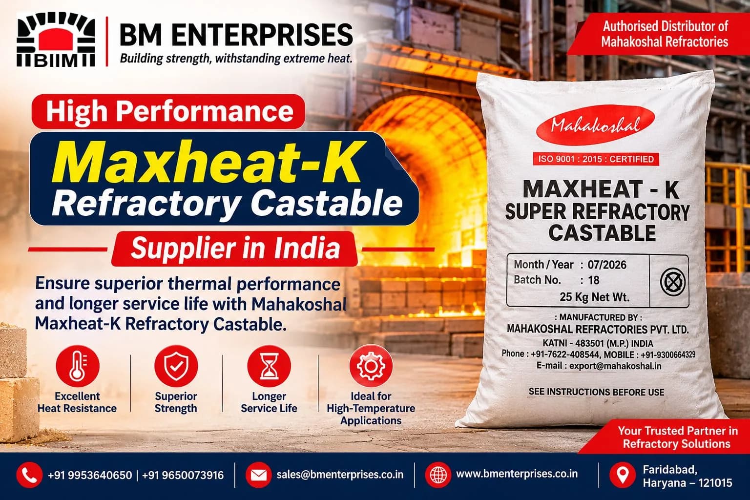 High Performance Maxheat-K Refractory Castable Supplier in India