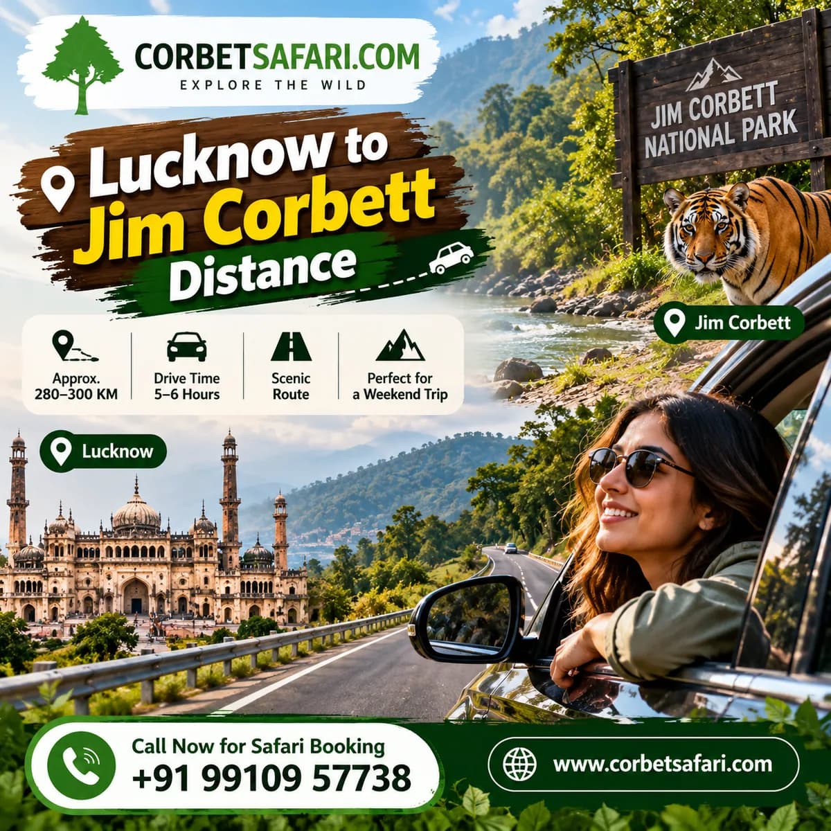 How far is jim corbett national park distance from lucknow express?