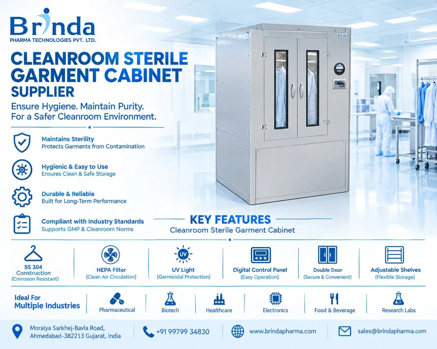 Cleanroom Sterile Garment Cabinet Supplier in India | Brinda Pharma