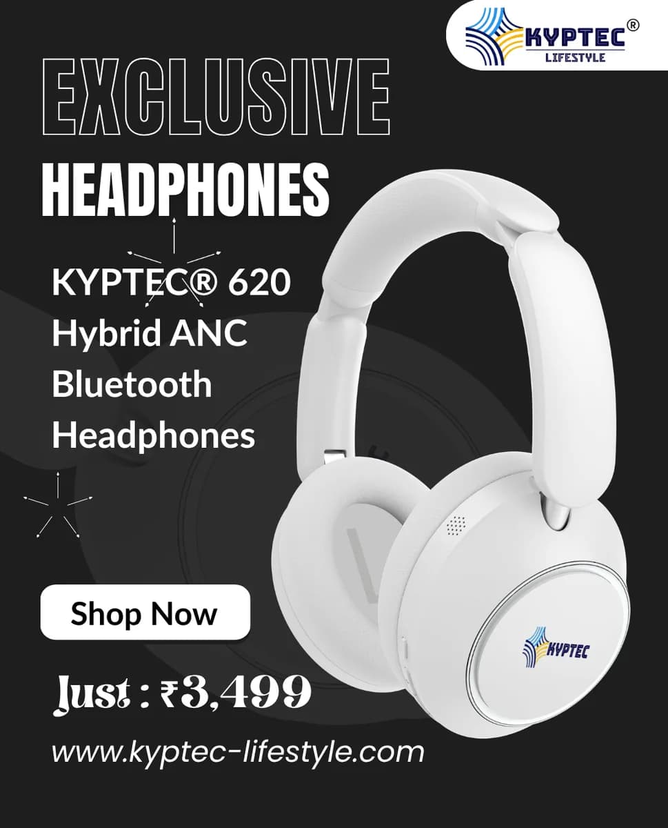Kyptec LifeStyle® 620 Foldable Hybrid ANC Headphones for Meetings, Streaming & Extended Wireless Use