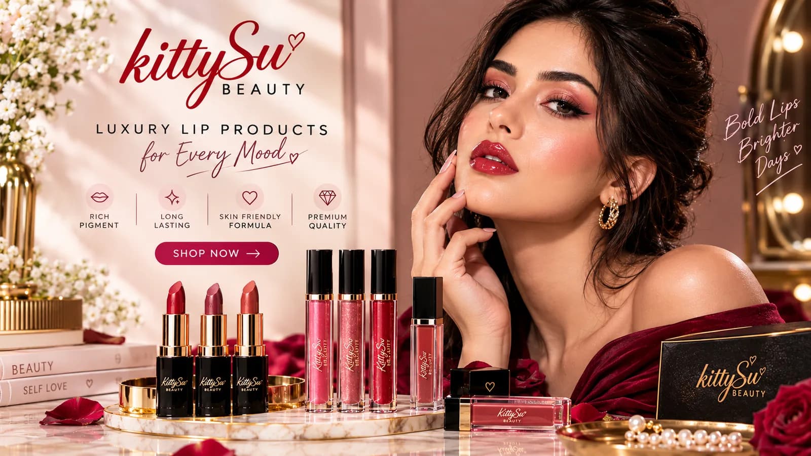 Baddie Lip Combo | Glossy Lip Liner & Gloss Set for Bold, Flawless Lips | Kittysu Beauty