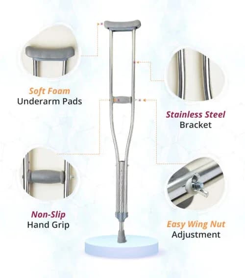 SNUG360 Stainless Steel Underarm Walking Crutches- Adjustable Pair